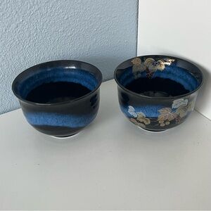 Black & Blue Gold Leaves Soup Bowls Set of 2